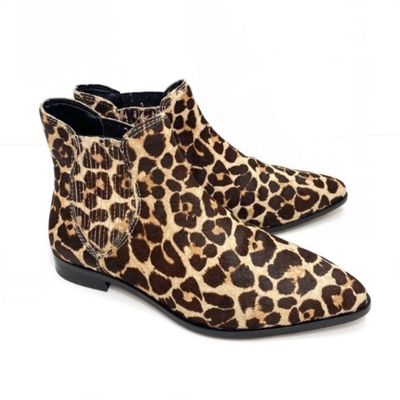REBECCA Minkoff Maydsin Leopard Pointed Toe Calf Hair Ankle Boots in Beige - Picture 2 of 11